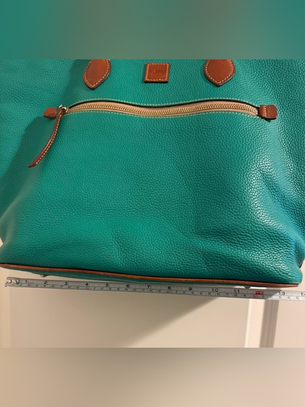 Dooney  and Bourke teal Leather Tote Bag with Brown Trim - Picture 11 of 11